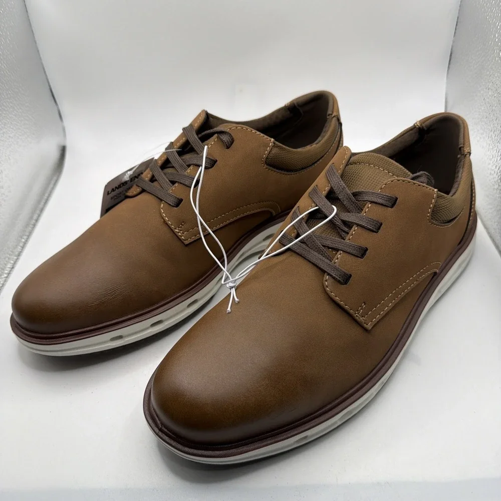 Lands End Sport Oxford Dark Tan And White Shoes. Size 8. New